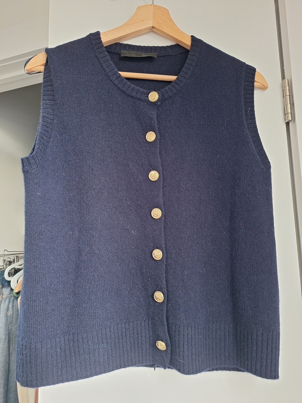 Zara Navy Button-Front Sleeveless Knit Vest